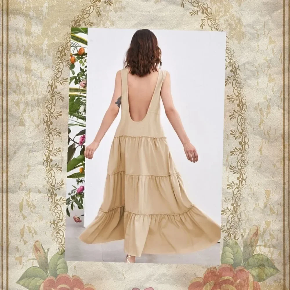 HOSTESS PICK! Women's Maxi Dress Scoop Neck with Layered Hem Size Large NWOT - Picture 4 of 8